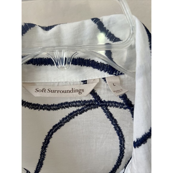 Soft Surroundings white and blue streak top Button Down Tunic blouse Large - Picture 5 of 10